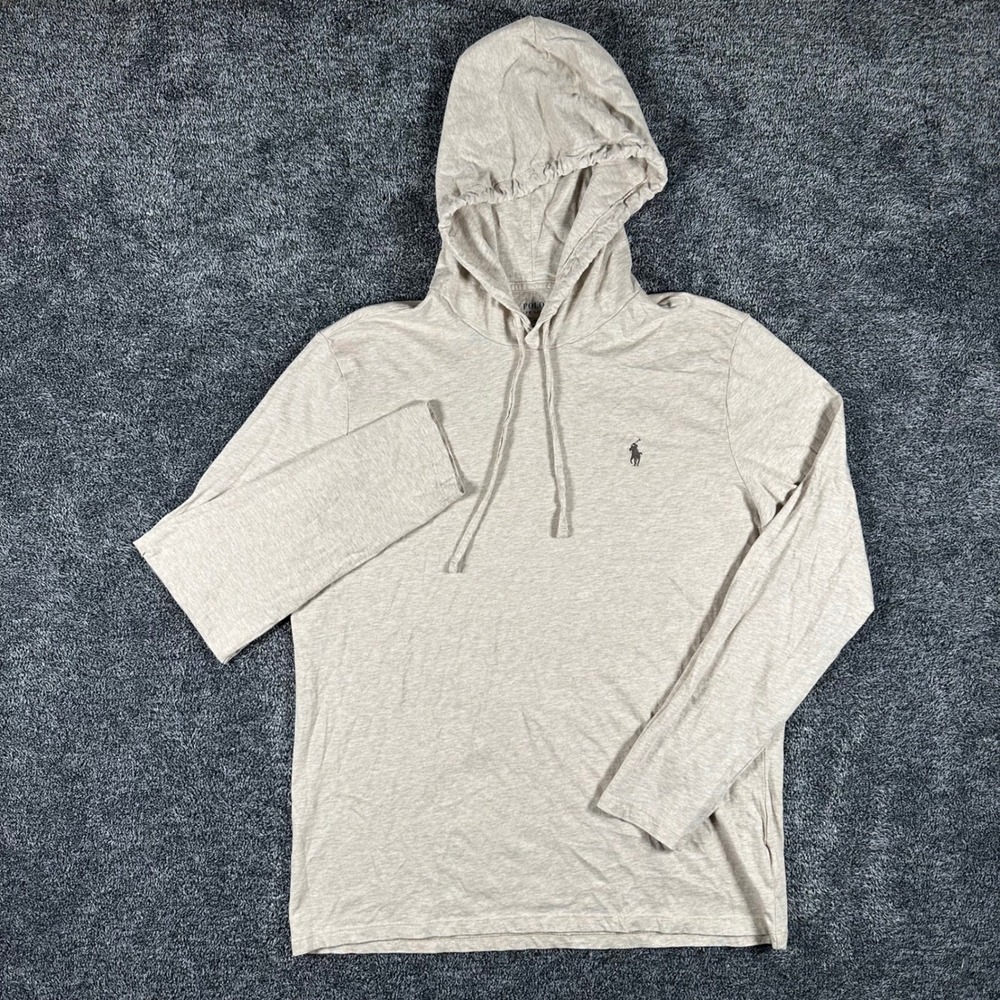 Polo Ralph Lauren Hooded Shirt Mens Large Oatmeal Heather Pony Logo Pullover